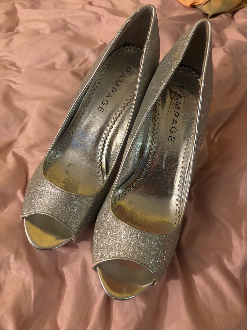Rampage Silver Glitter Peep Toe Heels